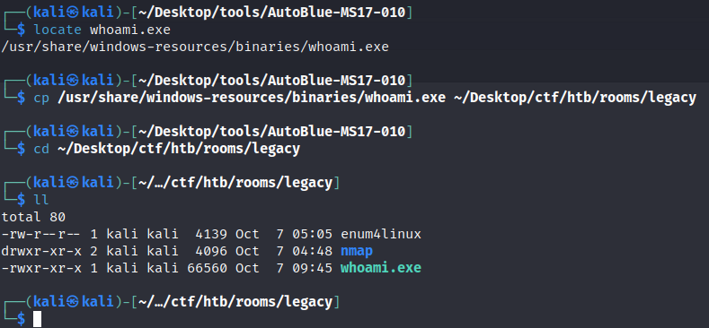 Preparing whoami.exe for Transfer